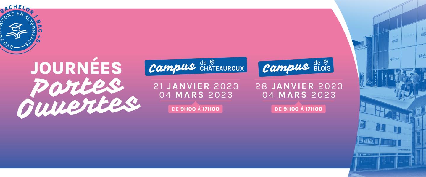 Journée portes ouvertes CCI Campus Centre janvier et mars 2023